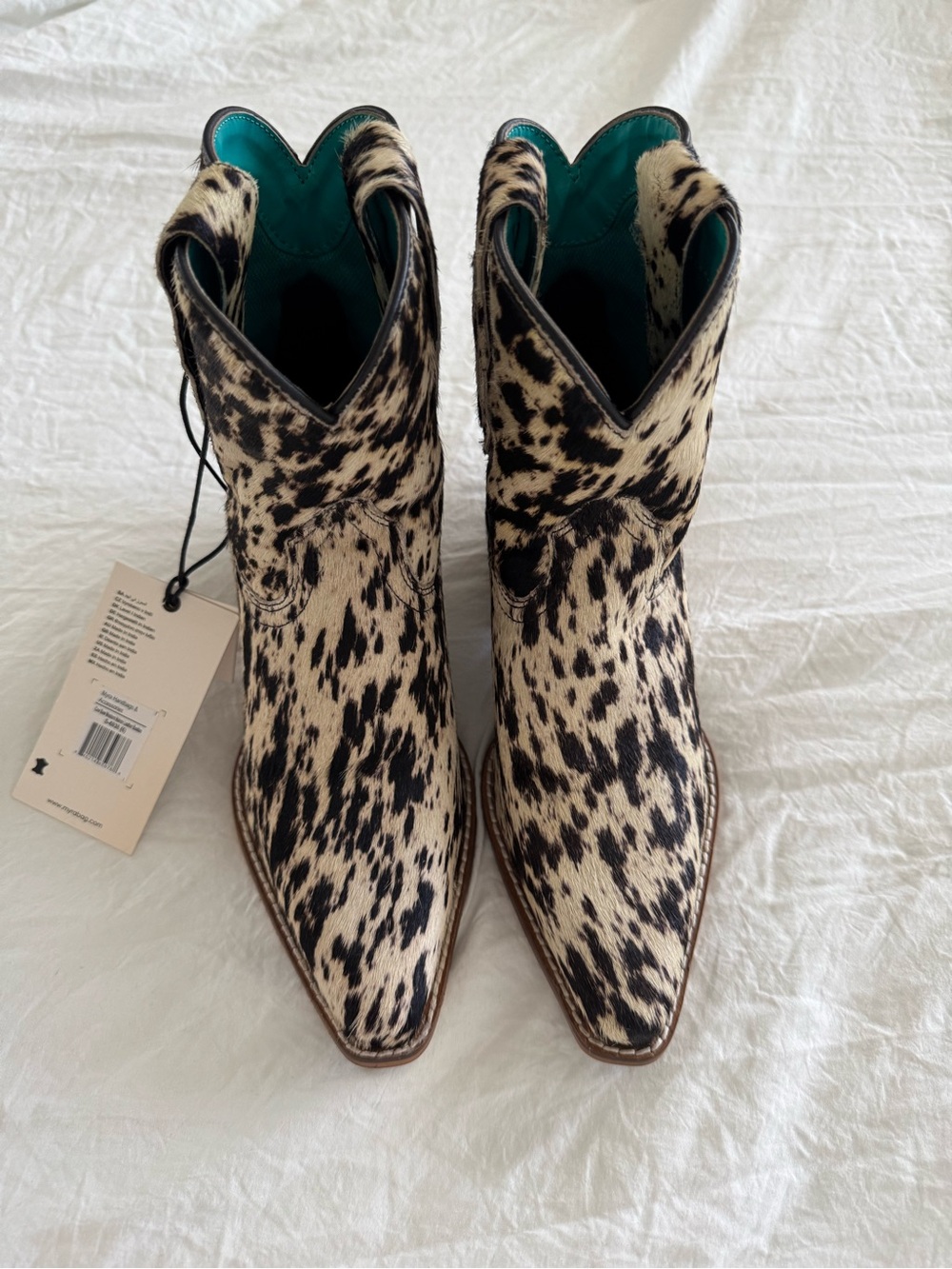 NWT MYRA Cow Bow Western Hairon Leather Booties - Picture 5 of 11
